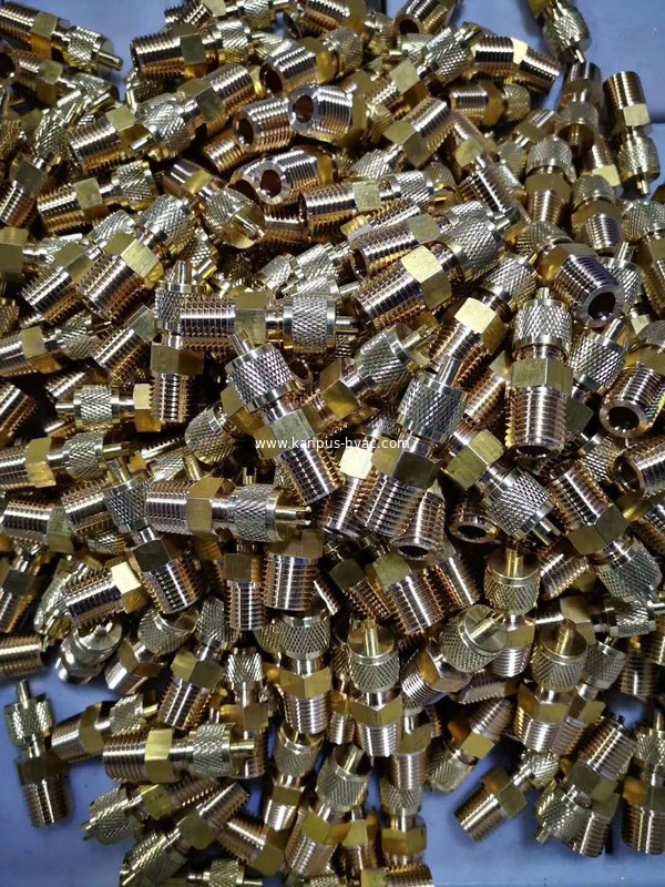 Brass Union SAE x NPT with valve core and brass cap